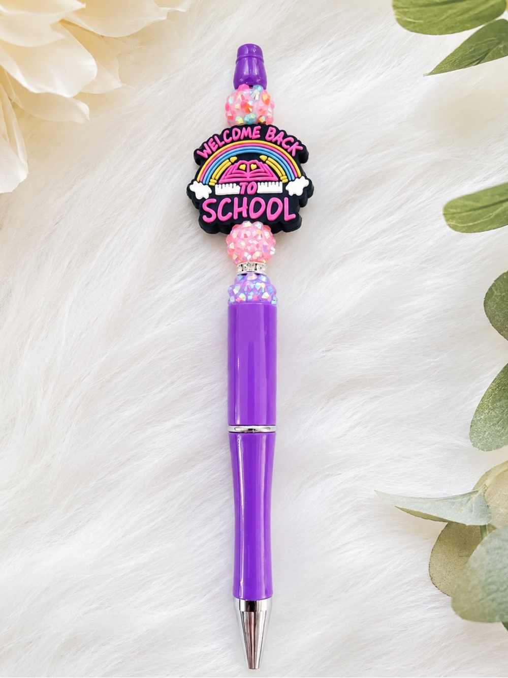 Purple Welcome Back to School Beaded Pen Handmade